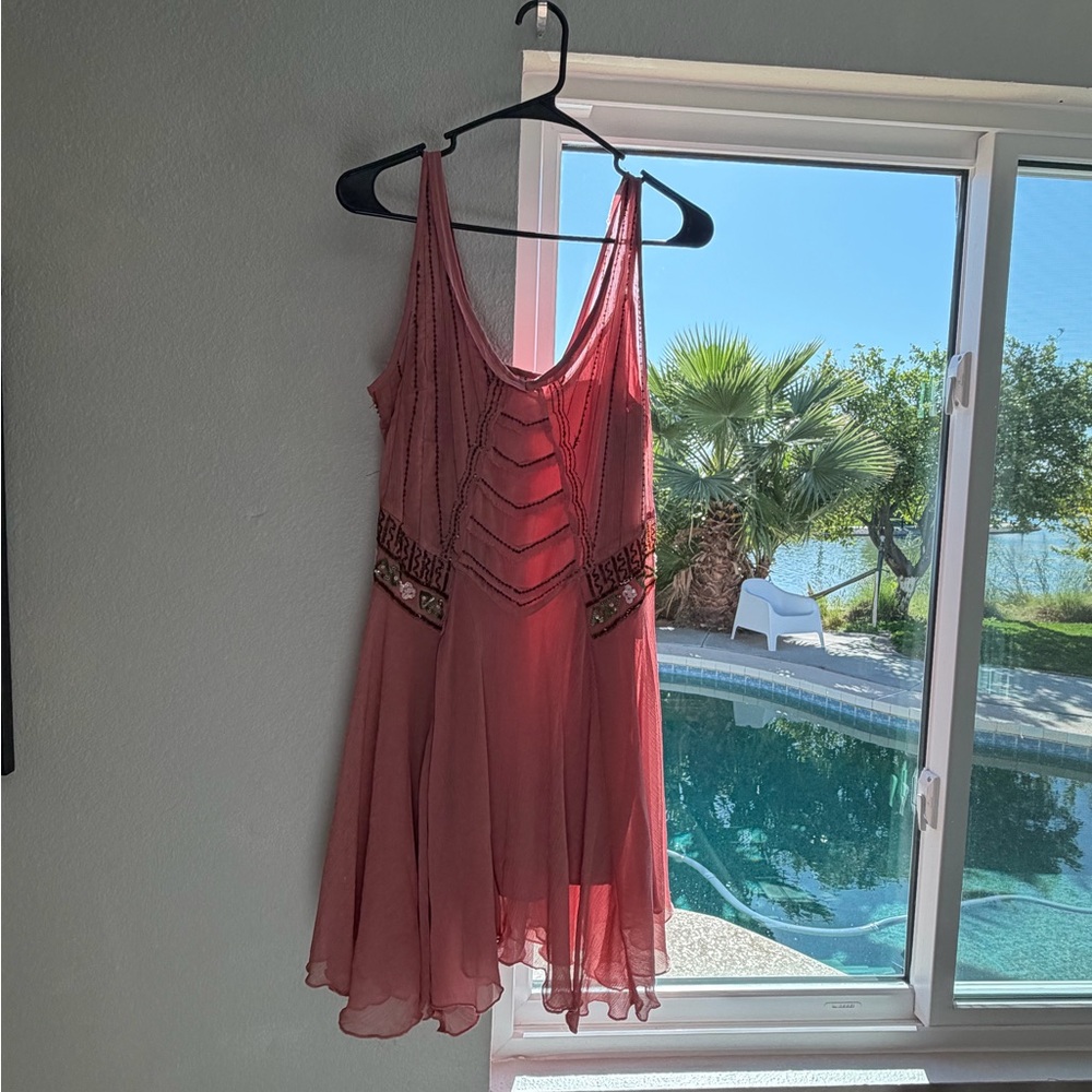 Women's Rose Pink Embellished Sleeveless Dress